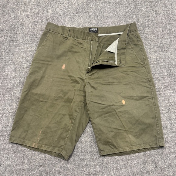 Stussy Shorts Men's 34 Stained No Button 100% Cotton Surfer Green Y2K - Picture 1 of 16